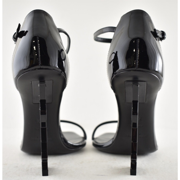 Saint Laurent Opyum 110 Black Patent Leather YSL Logo Sandal Heel Pump 36.5 - Picture 12 of 14